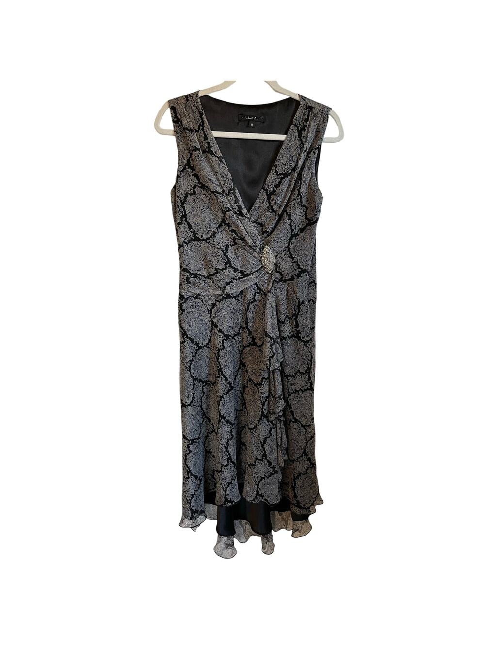 Vintage Laundry by Shelli Segal Silk Dress Size 8 High Low Ruffle V-Neck Lined